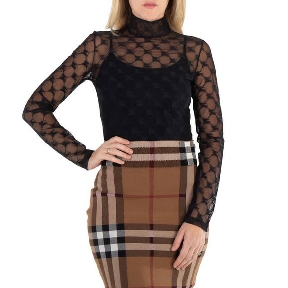 FX01439B New Burberry Equestrian Knight Stretch Tulle Bodysuit, Size X-Small - Picture 1 of 6